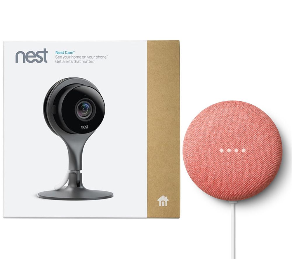GOOGLE Nest Cam Smart Security Camera & Nest Mini (2nd Gen) Bundle, Coral