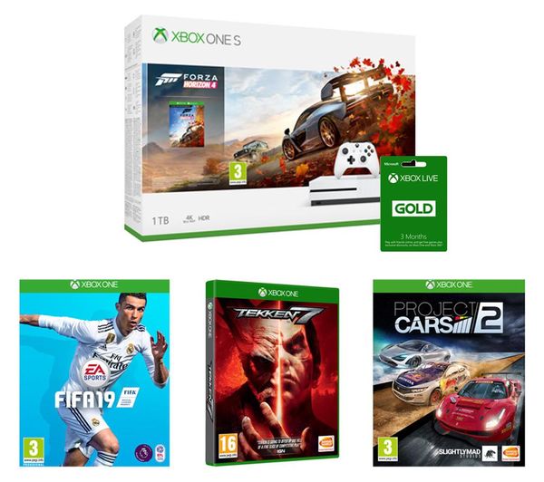 Xbox One S with Forza Horizon 4, FIFA 19, Tekken 7, Project Cars 2 & LIVE Gold Subscription Bundle, Gold