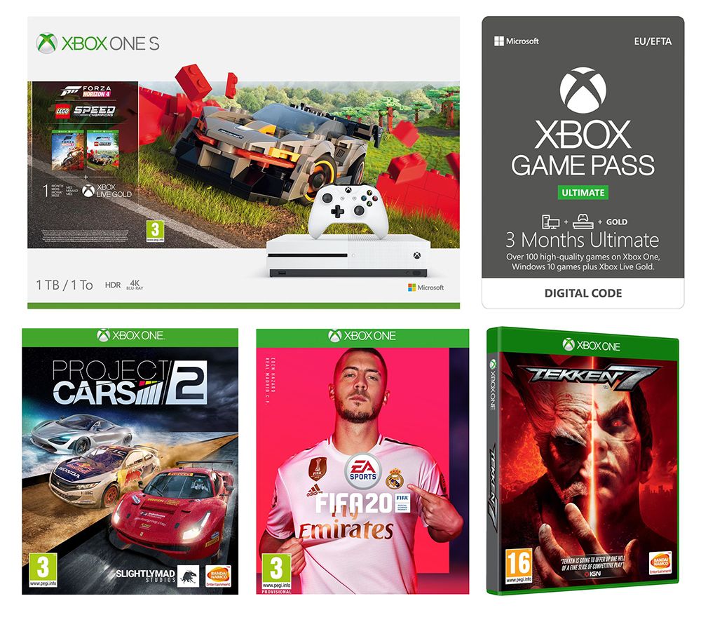 MICROSOFT Xbox One S, Forza Horizon 4, LEGO Speed Champions, FIFA 20, Project Cars 2, Tekken 7 & Game Pass Bundle, Gold