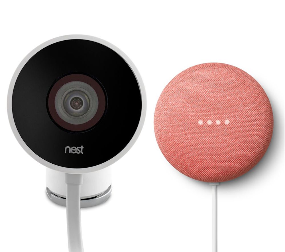 GOOGLE Nest Cam Outdoor Smart Security Camera & Nest Mini (2nd Gen) Bundle, Coral