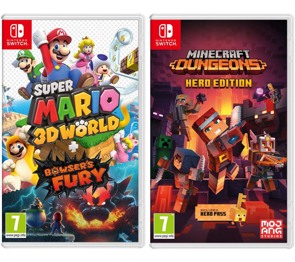 Nintendo Switch Super Mario 3D World & Bowser's Fury & Minecraft Dungeons Bundle