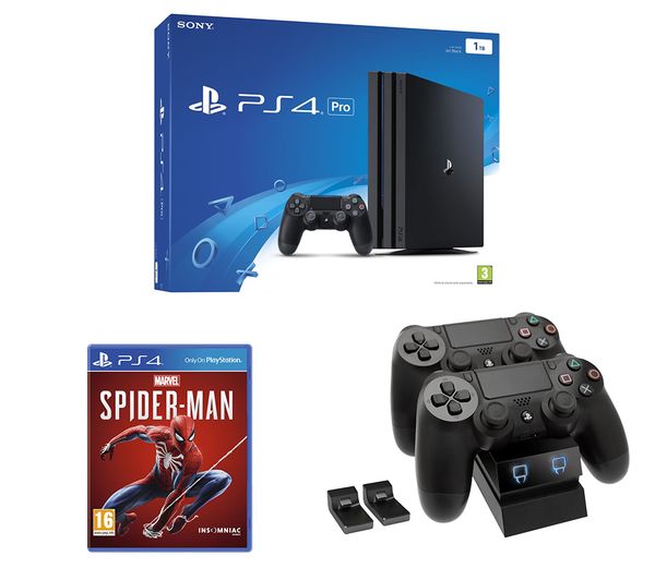 SONY PlayStation 4 Pro, Marvel's Spider-Man & Twin Docking Station Bundle, Red