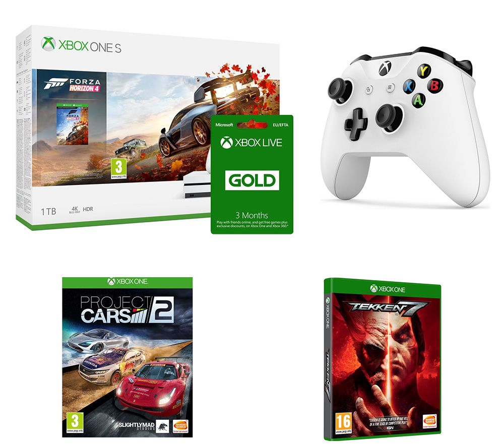 MICROSOFT Xbox One S, Forza Horizon 4, Apex Legends, Project Cars 2, Tekken 7, Wireless Controller & 3 Months LIVE Gold Bundle, Gold