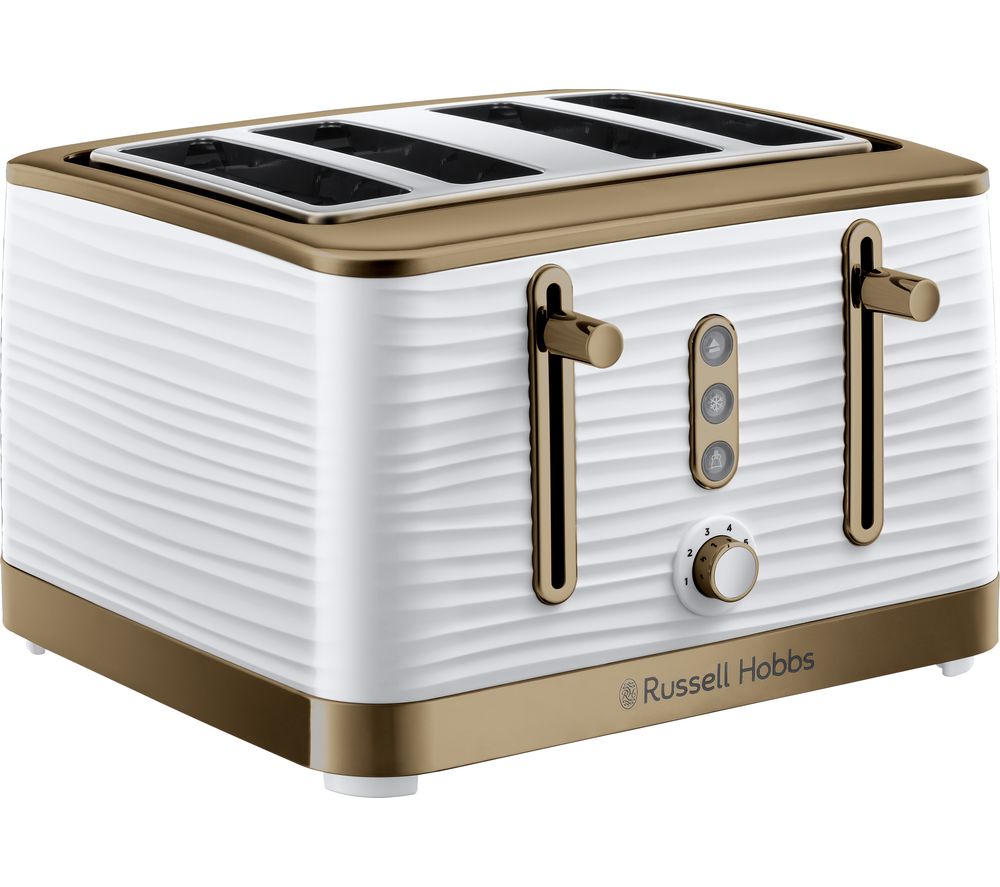 R HOBBS Inspire Luxe 24386 4-Slice Toaster - White & Brass, White