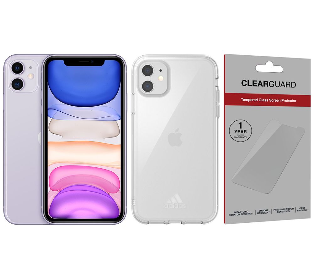 APPLE iPhone 11 64 GB Purple, Adidas Case & Screen Protector Bundle, Purple