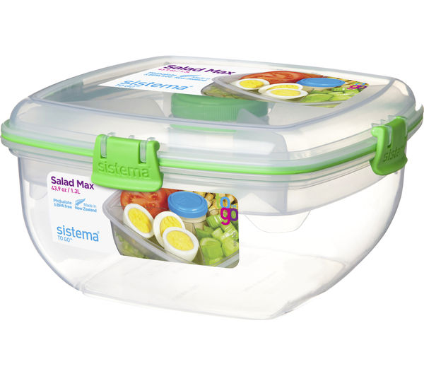 SISTEMA Salad To Go Max Square 1.3-litre Container - Green, Green