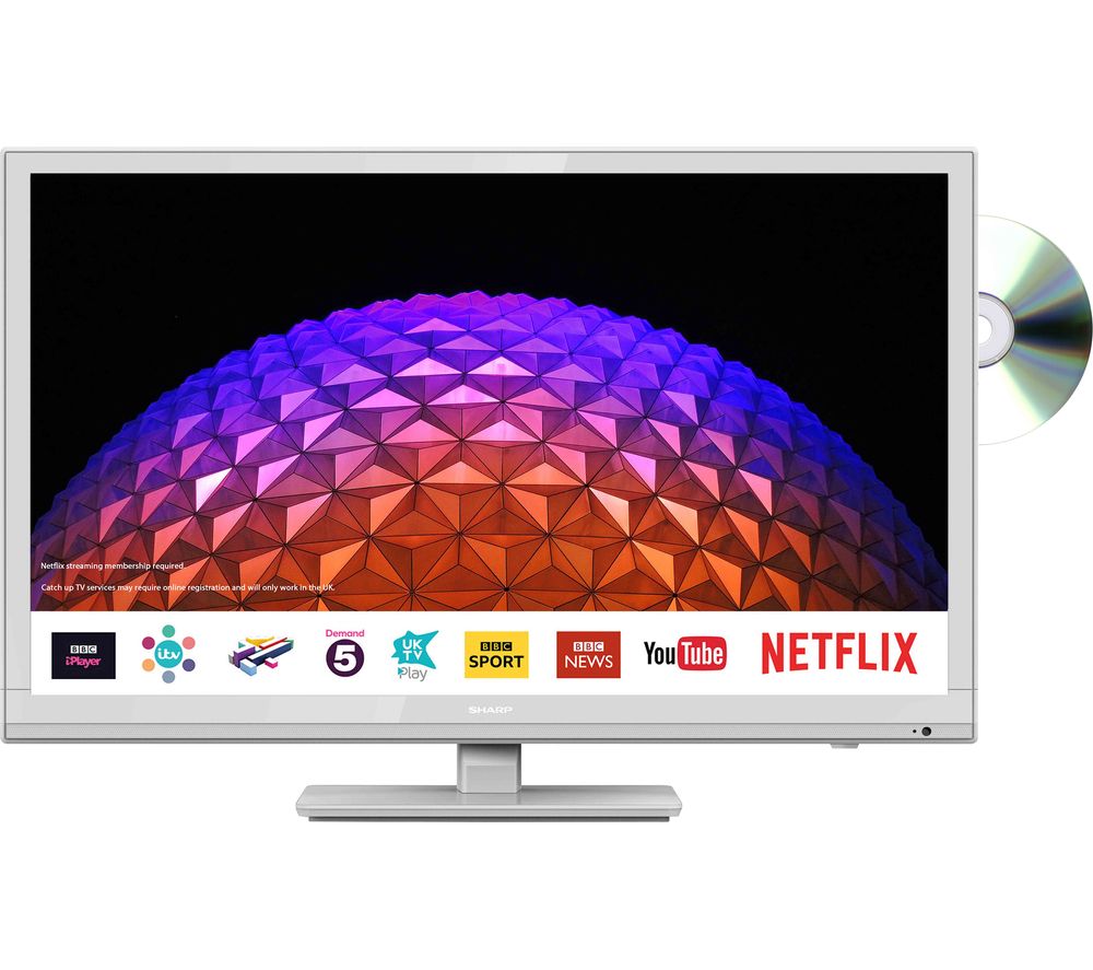 24"  SHARP LC-24DHG6001KFW  Smart HD Ready LED TV with Built-in DVD Player - White, White