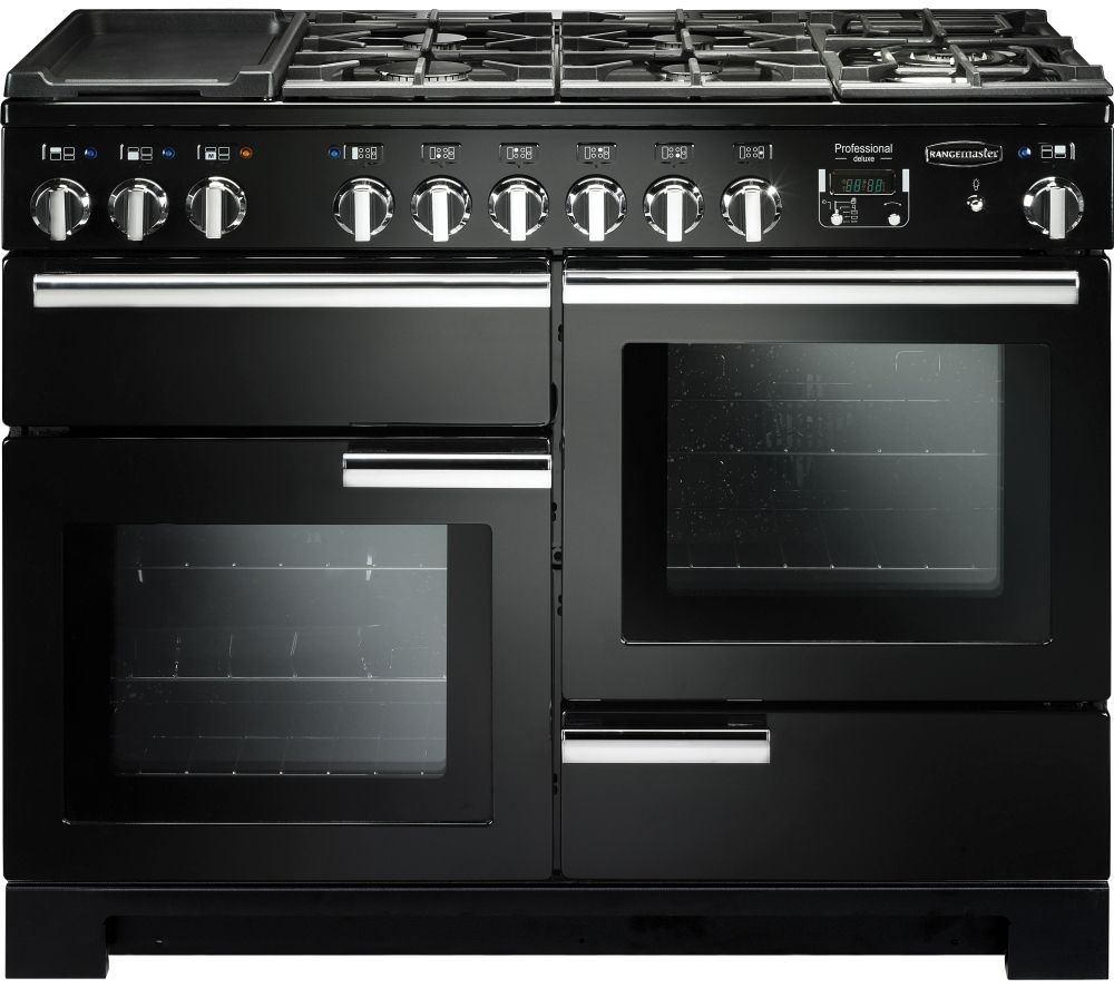 RANGEMASTER Professional Deluxe PDL110DFFGB/C 110 cm Dual Fuel Range Cooker - Black & Chrome, Black