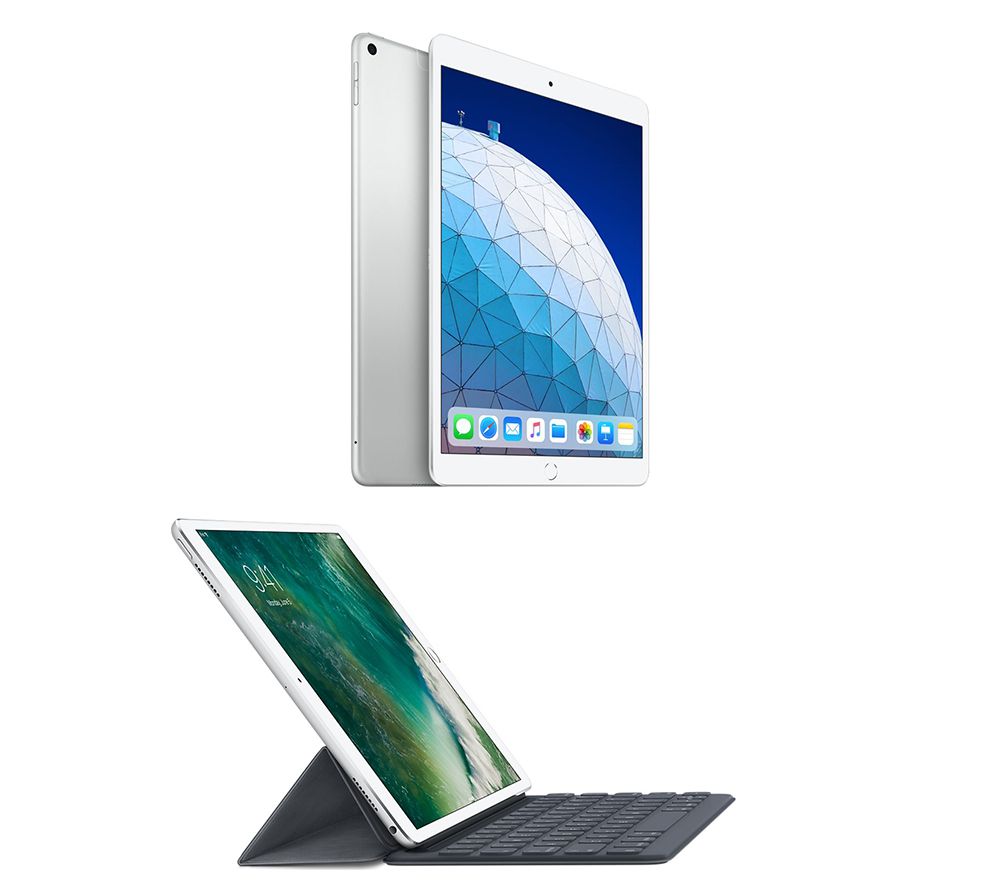 APPLE 10.5" iPad Air Cellular 64 GB Silver & 10.5" iPad Smart Keyboard Folio Case Bundle, Silver