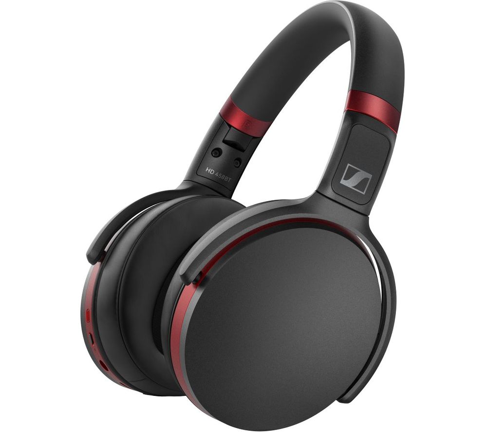 SENNHEISER HD 458BT Wireless Bluetooth Noise-Cancelling Headphones - Black & Red, Black