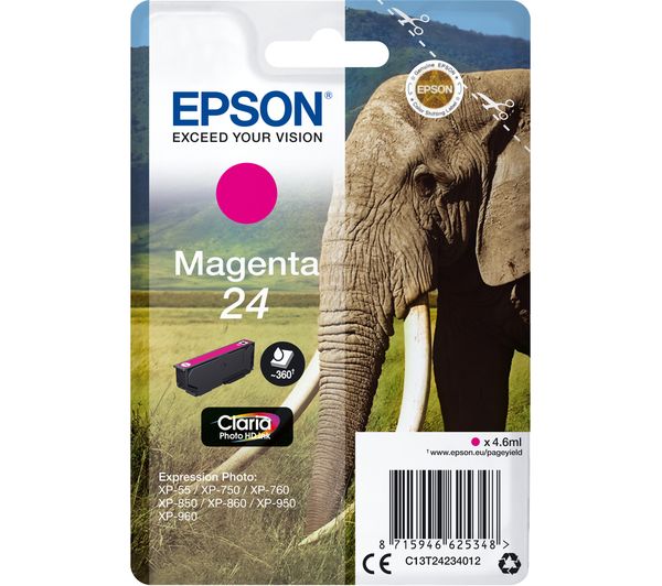 Epson 24 Elephant Magenta Ink Cartridge, Magenta