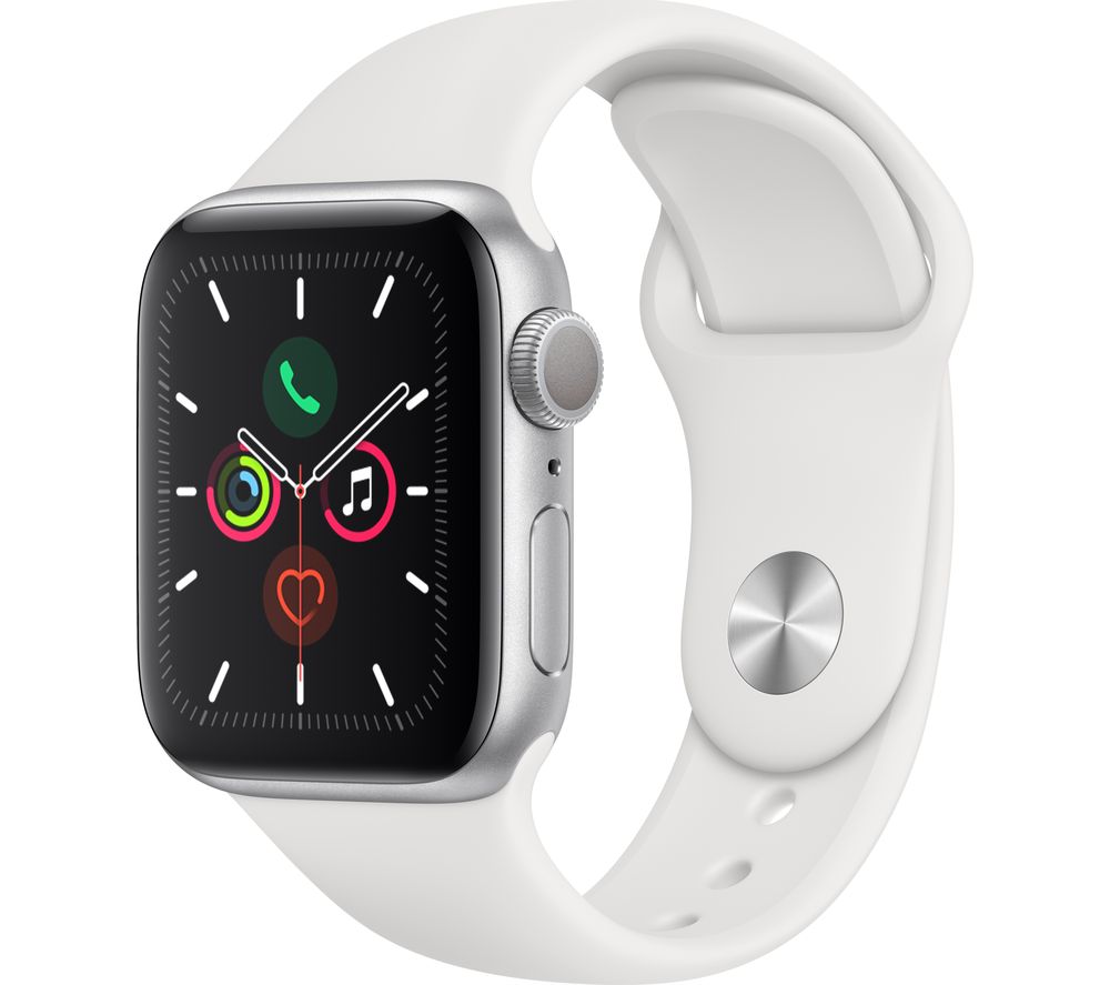 APPLE Watch Series 5 - Silver Aluminium with White Sports Band, 40 mm, Silver
