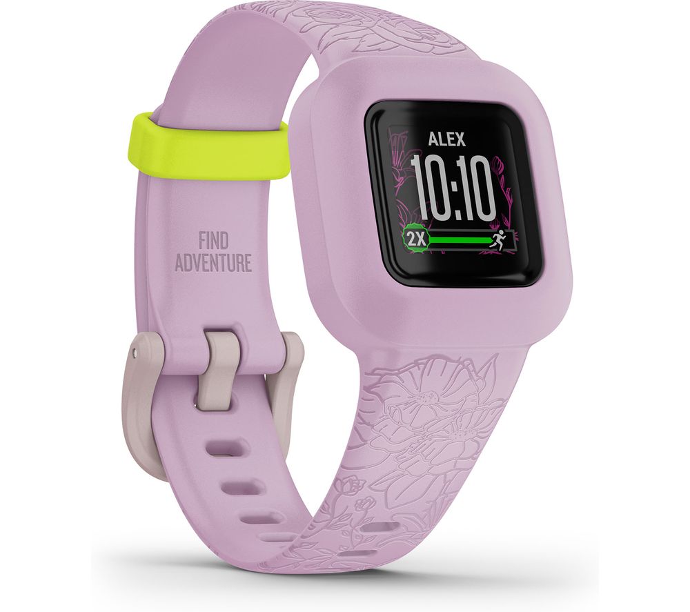 GARMIN vivofit jr. 3 Kid's Activity Tracker - Lilac Floral, Adjustable Band, Pink