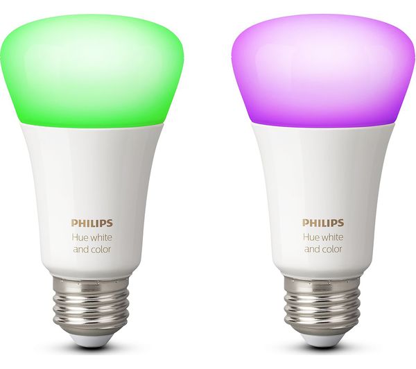 PHILIPS Hue White & Colour Ambience Wireless Bulb - E27, Twin Pack, White