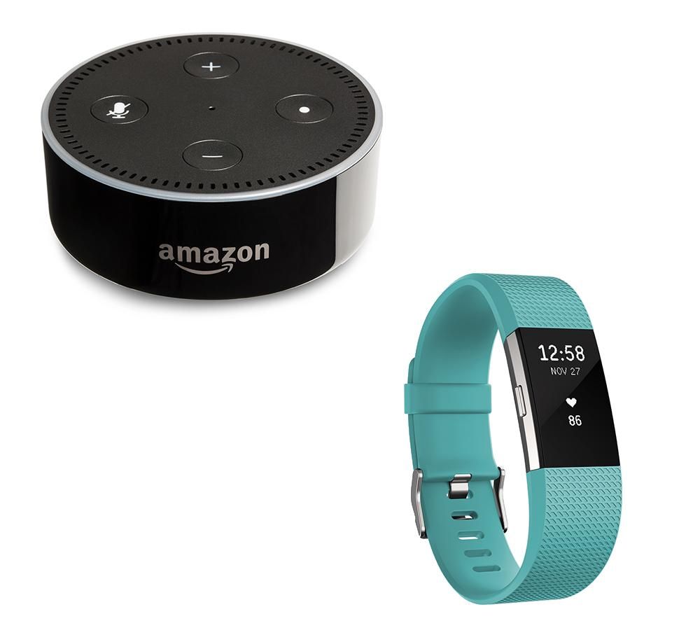 FITBIT Charge 2 & Amazon Echo Dot Bundle - Teal, Large, Teal