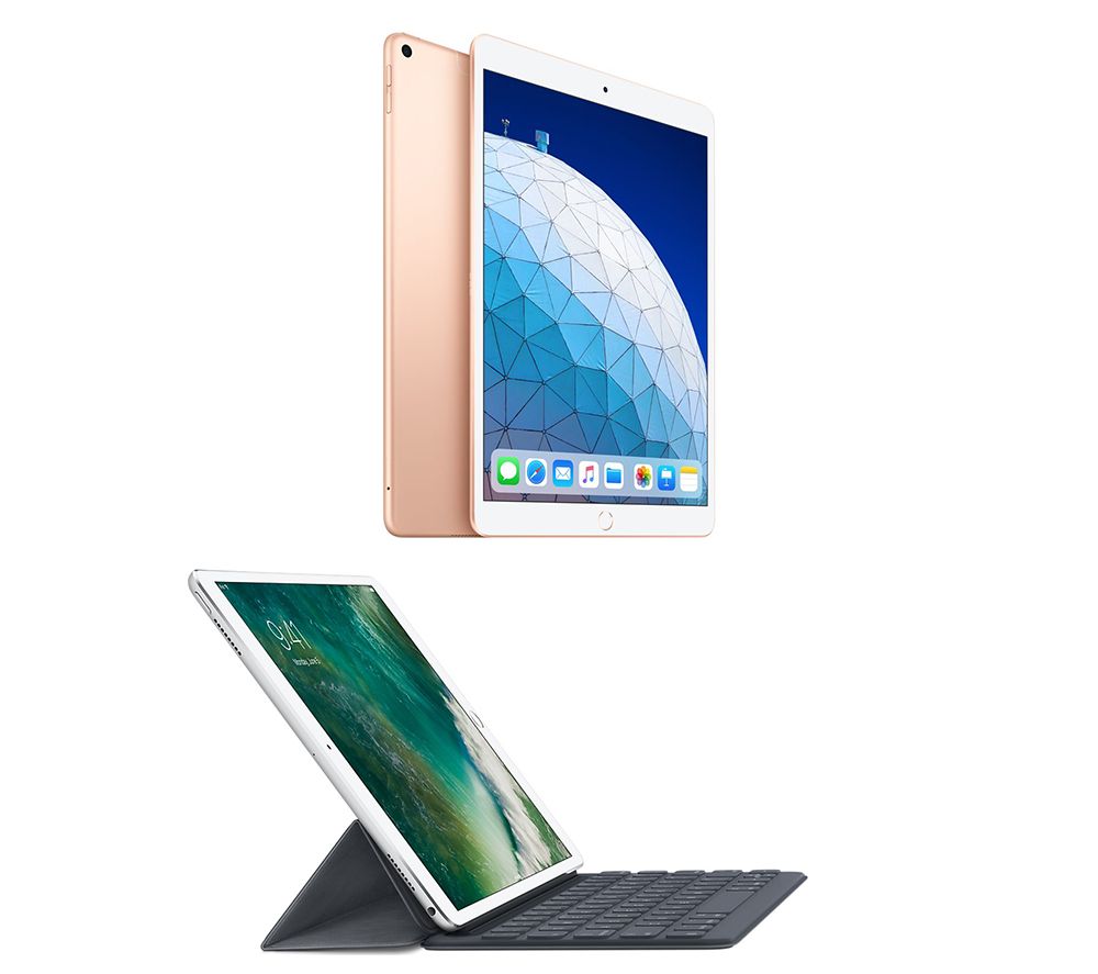 APPLE 10.5" iPad Air Cellular 64 GB Gold & 10.5" iPad Smart Keyboard Folio Case Bundle, Gold