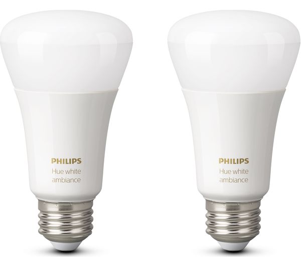 PHILIPS Hue White Ambience E27 Wireless Bulb - Twin Pack, White