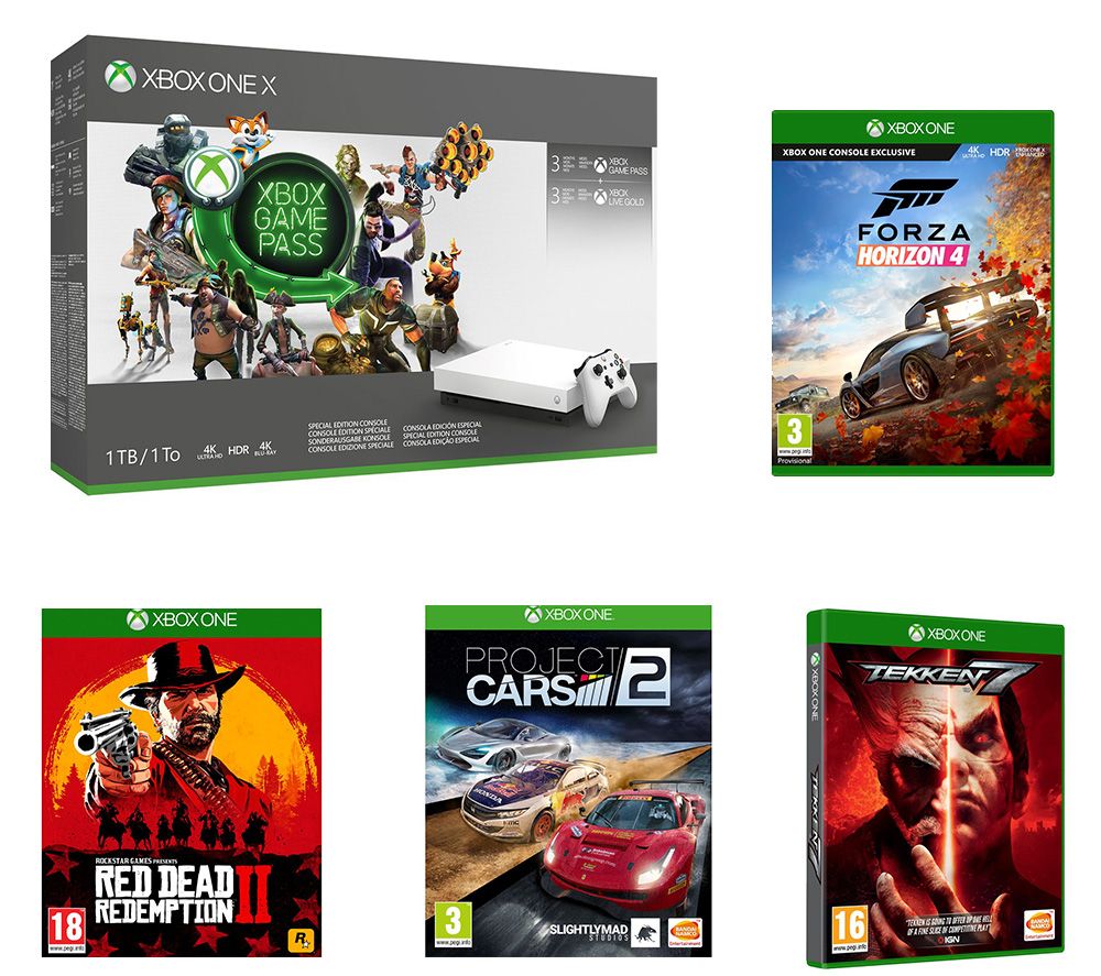 MICROSOFT Xbox One X, Game Pass, LIVE Gold Membership, Project Cars 2, Forza Horizon 4, Tekken 7 & Red Dead Redemption 2 Bundle, Gold