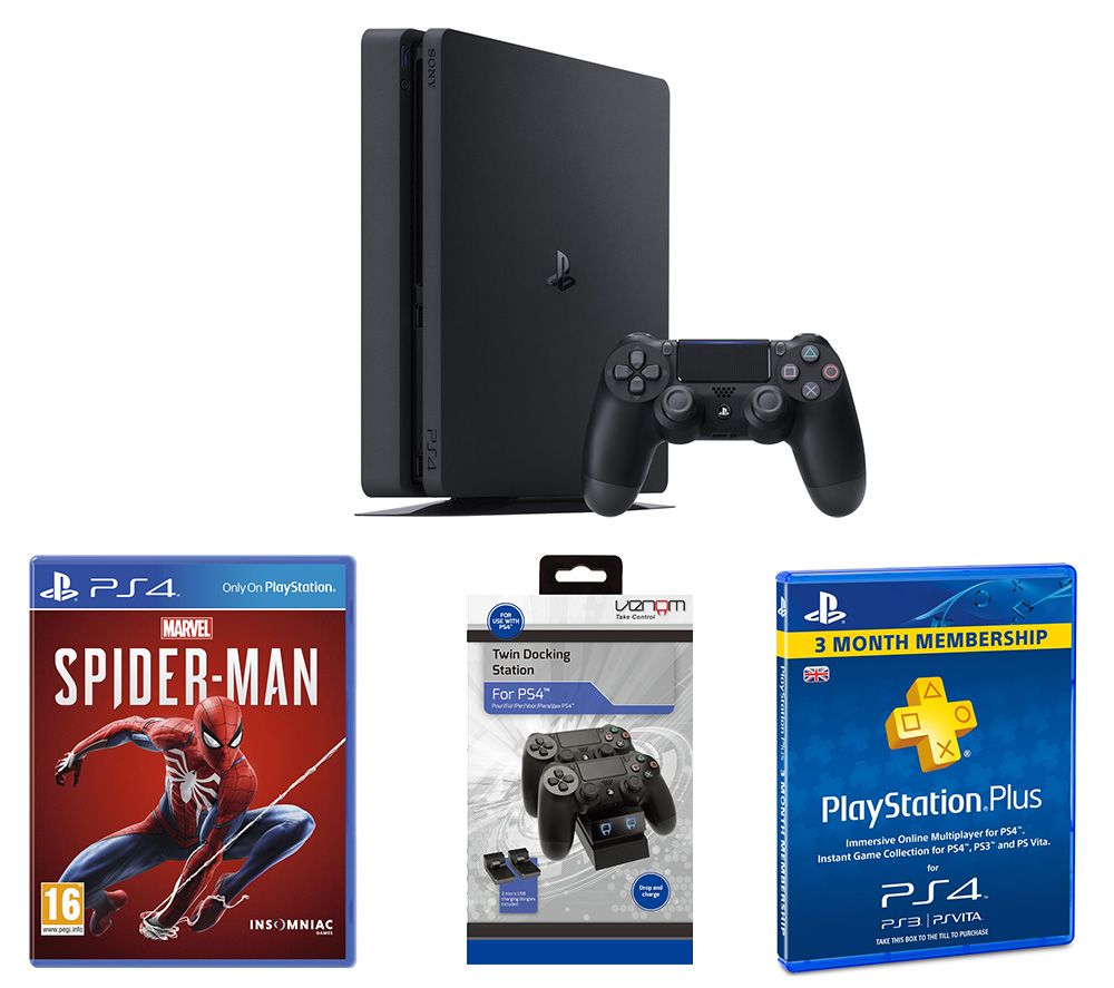 SONY PlayStation 4, Marvel's Spider-Man, Twin Docking Station & PlayStation Plus 3 Month Subscription Bundle - 500 GB, Red