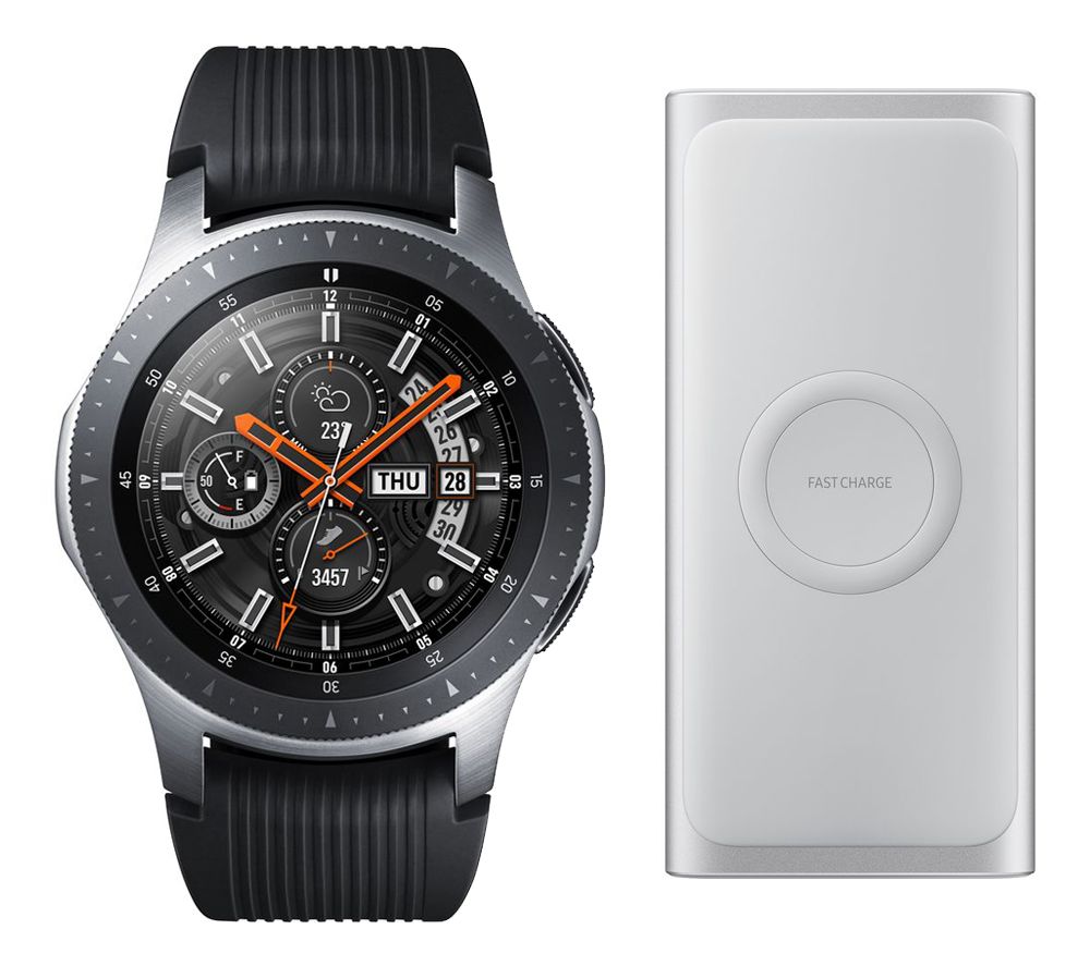 SAMSUNG Galaxy Watch & Wireless Portable Power Bank Bundle - Silver, 46 mm, Silver