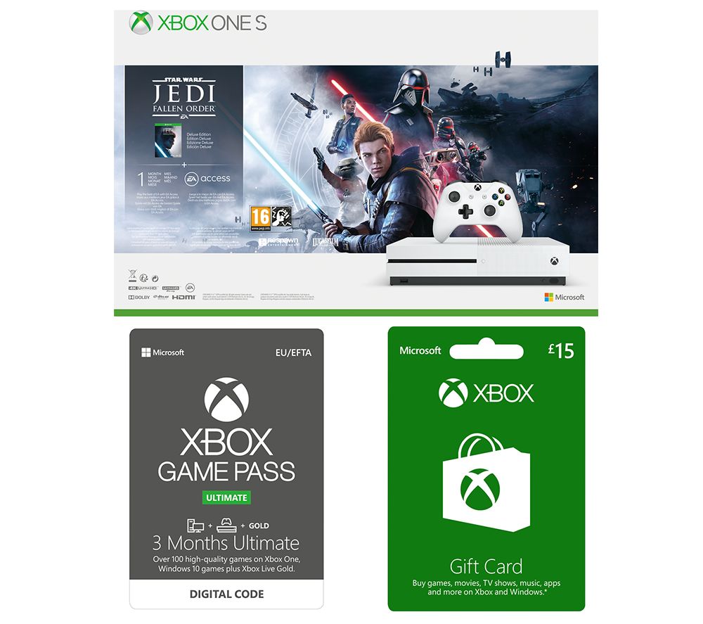 MICROSOFT Xbox One S with Star Wars Jedi: Fallen Order, £15 Xbox Live Gift Card & 3 Months Xbox One Game Pass Ultimate Bundle - 1 TB, Gold