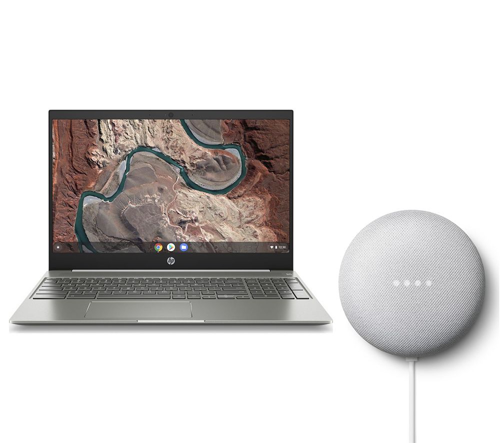 HP 15-de0503na 15.6" Chromebook & Chalk Google Nest Mini (2nd Gen) Bundle, White