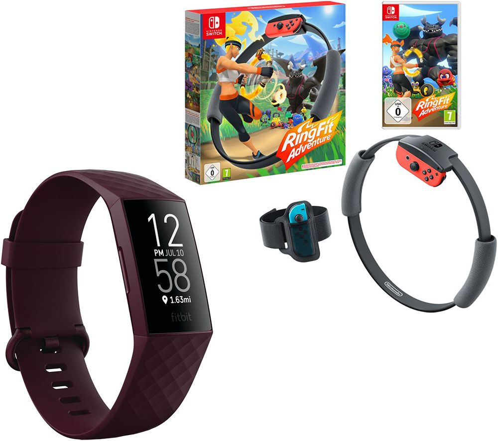 NINTENDO SWITCH Ring Fit Adventure & Fitbit Charge 4 Rosewood Fitness Tracker Bundle