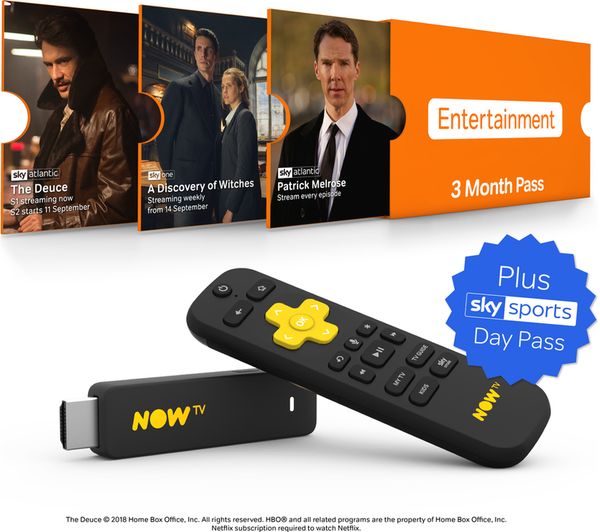 NOW TV Smart Stick with HD & Voice Search - 3 Month Entertainment Pass & 1 Day Sky Sports Pass