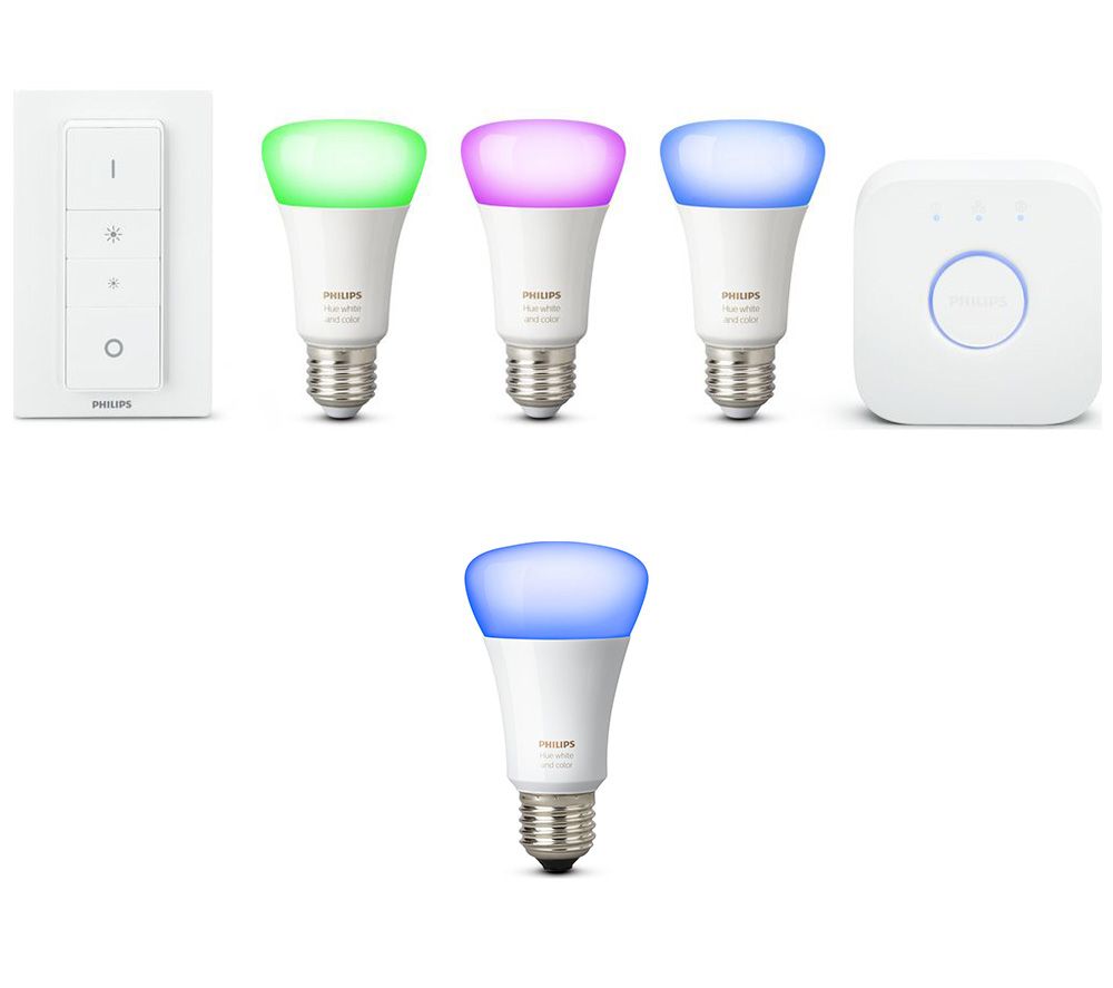 PHILIPS Hue White & Colour Ambience E27 Smart Bulb Starter Kit & E27 Wireless Bulb Bundle, White