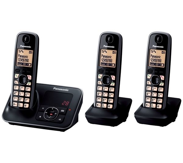 PANASONIC KX-TG6623EB Cordless Phone with Answering Machine - Triple Handsets, Black