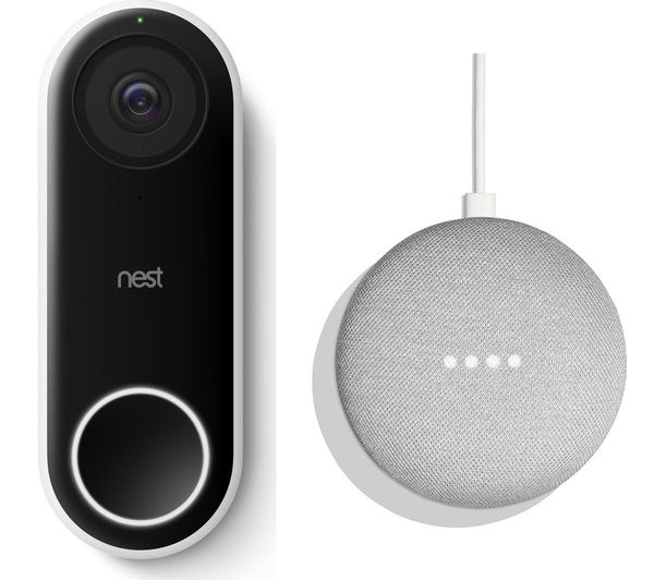 NEST Hello Video Doorbell & Google Home Mini Bundle - Chalk