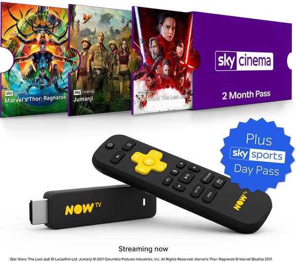 NOW TV Smart Stick with HD & Voice Search - 2 Month Sky Cinema Pass & 1 Day Sky Sports Pass