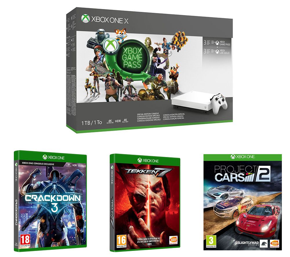 Xbox One X, 3 Month Game Pass, LIVE Gold Membership, Tekken 7, Crackdown 3 & Project Cars 2 Bundle, Gold