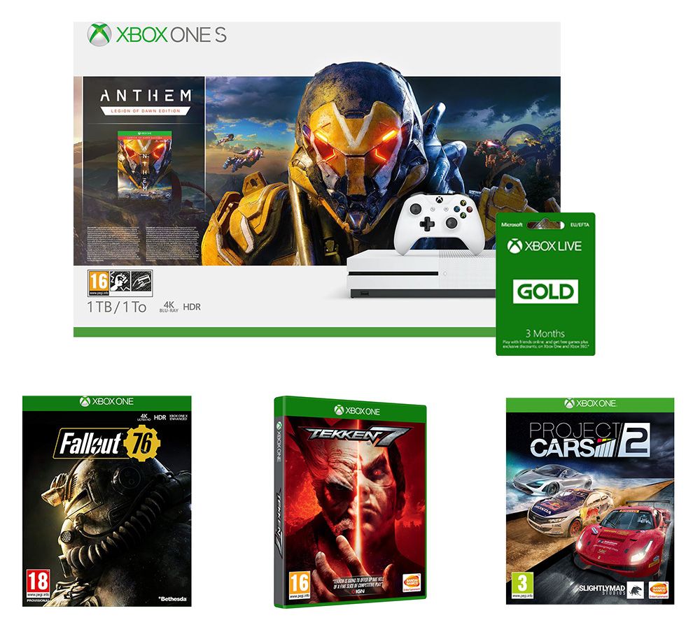 MICROSOFT Xbox One S, Anthem, Project Cars 2, Tekken 7, Fallout 76 & LIVE Gold 3 Month Subscription Bundle, Gold