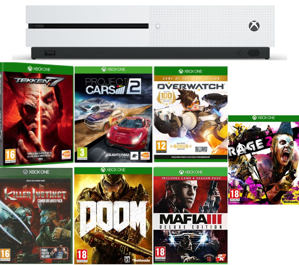 MICROSOFT Xbox One S, Rage 2, Overwatch, Tekken 7, Killer Instinct, Mafia III, Doom & Project Cars 2 Bundle