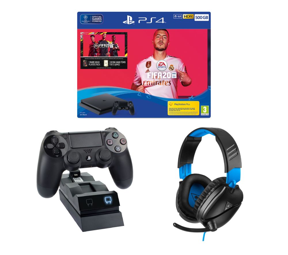 SONY Playstation 4 with FIFA 20, Twin Docking Station & Gaming Headset Bundle - 500 GB