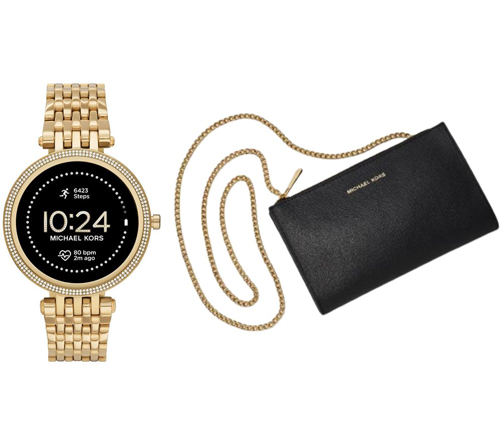 MICHAEL KORS Darci Gen 5E MKT5127 Smartwatch & Mini Messenger Bag Bundle, Gold