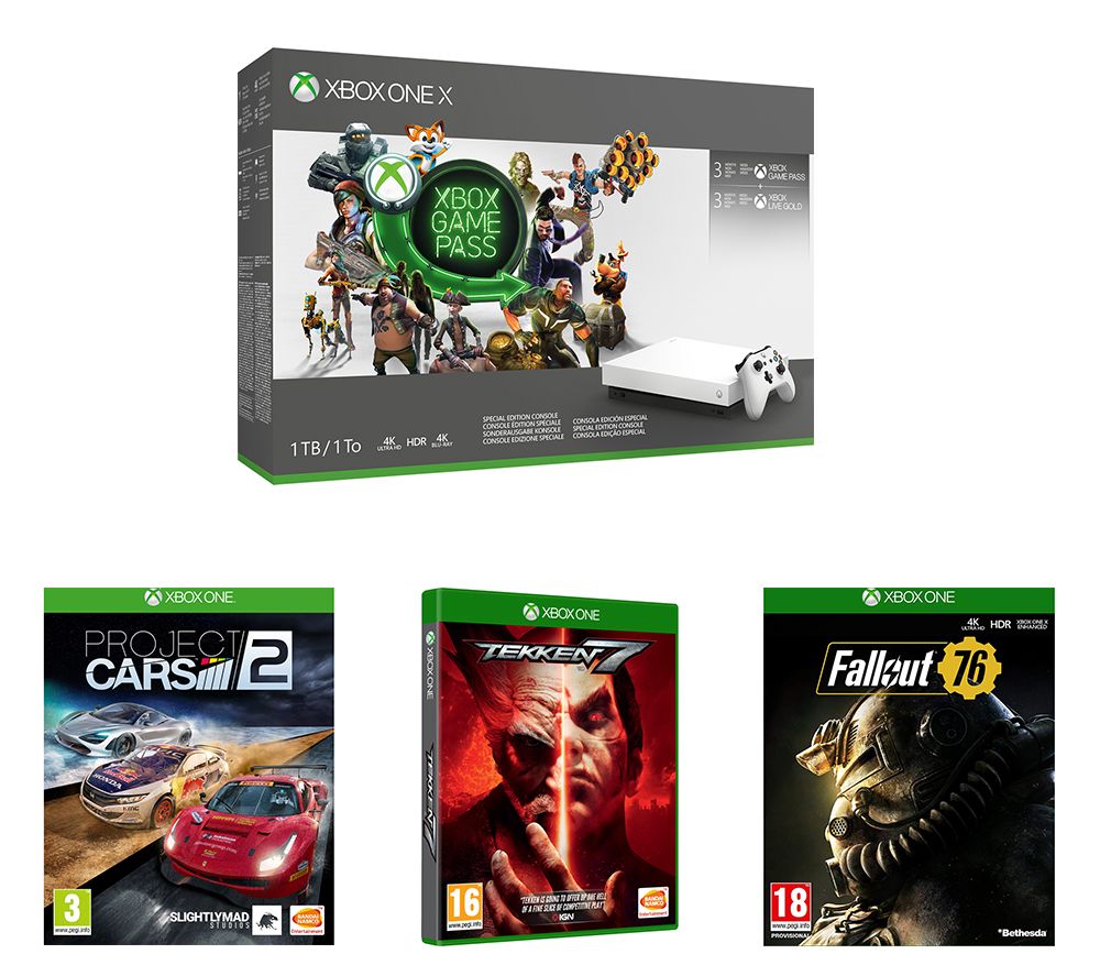 MICROSOFT Xbox One X, Game Pass, LIVE Gold Membership, Fallout 76, Tekken 7 & Project Cars 2 Bundle, Gold