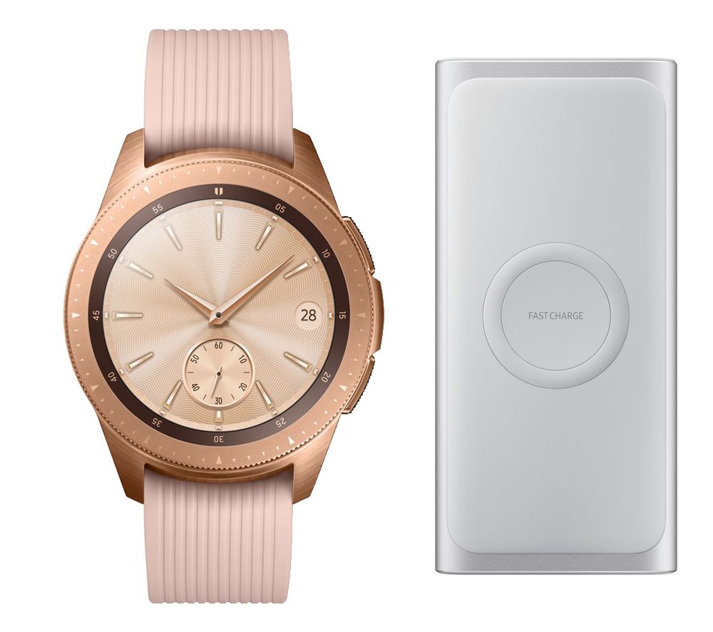SAMSUNG Galaxy Watch & Wireless Portable Power Bank Bundle - Rose Gold, 42 mm, Gold