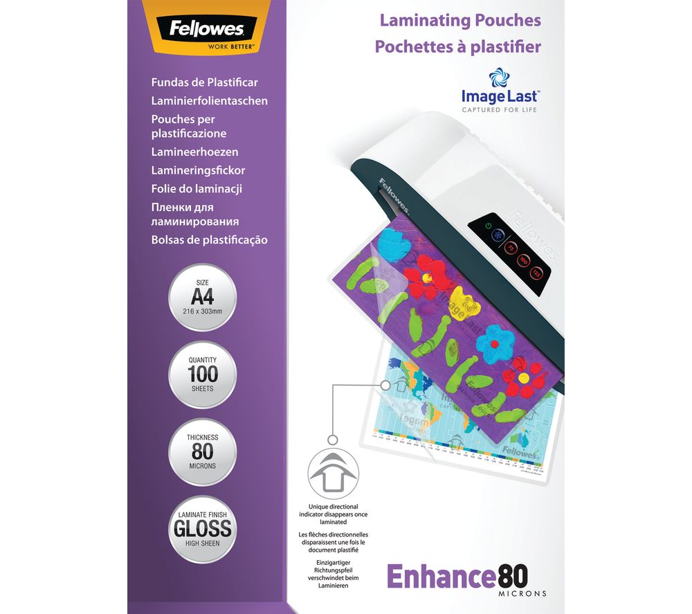 FELLOWES Enhance 80 Micron A4 Laminating Pouches - 100 Pack