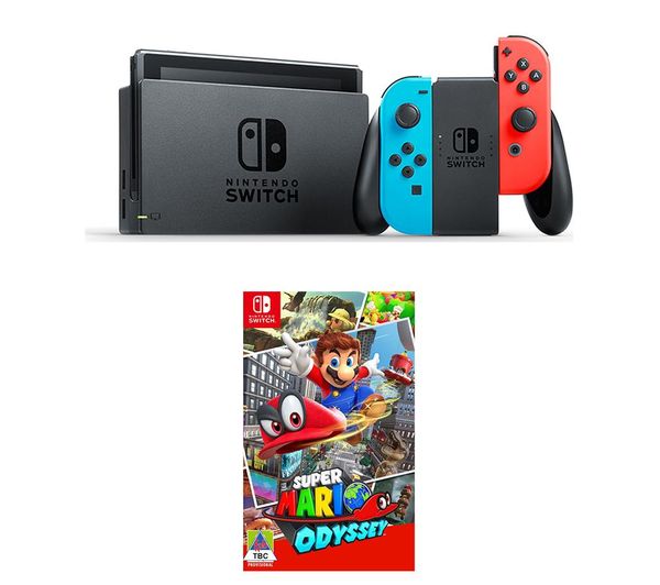 NINTENDO Switch Neon Red & Super Mario Odyssey, Neon