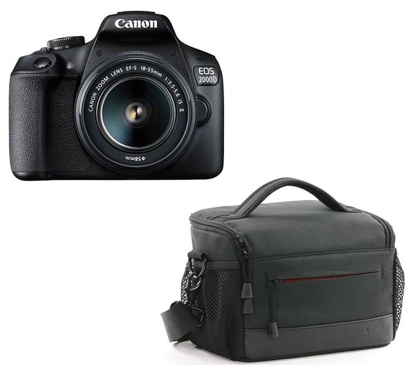 Canon EOS 2000D DSLR Camera, EF-S 18-55 mm f/3.5-5.6 IS II Lens & ES100 DSLR Camera Bag Bundle