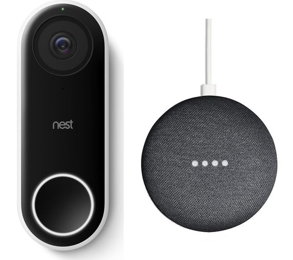 NEST Hello Video Doorbell & Google Home Mini Bundle - Charcoal, Charcoal