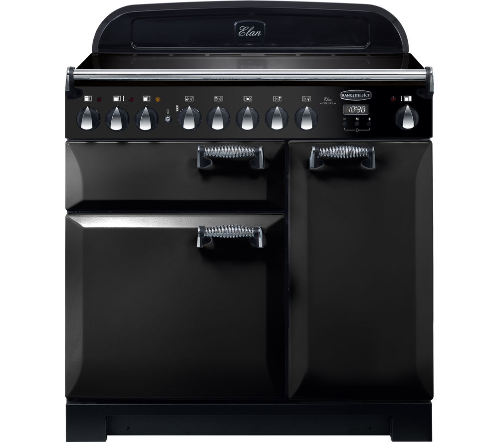 Rangemaster Elan Deluxe ELA90EIBL 90 cm Electric Induction Range Cooker - Black & Chrome, Black