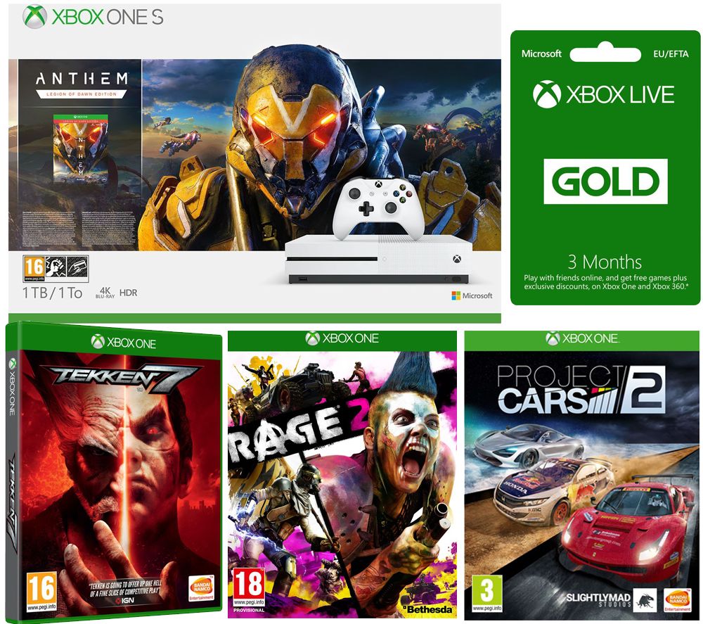 MICROSOFT Xbox One S, Anthem, Rage 2, Project Cars, Tekken 7 & 3 Months LIVE Gold Bundle, Gold