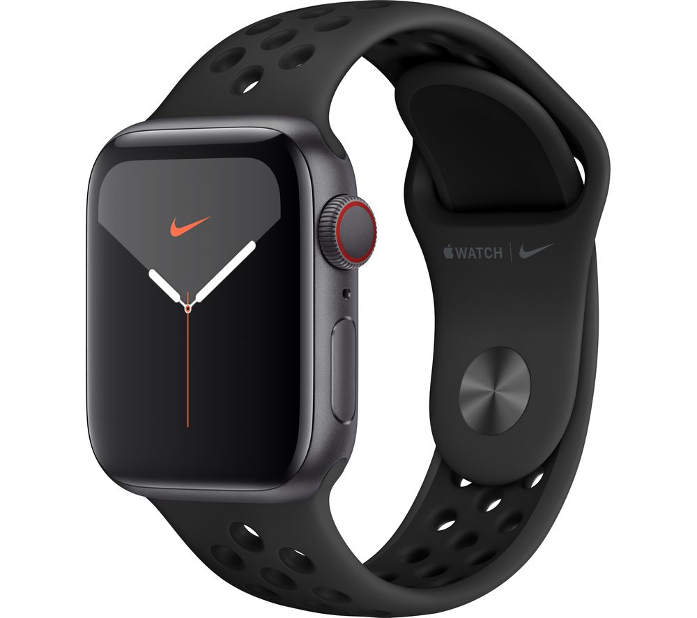 APPLE Watch Series 5 Cellular - Space Grey Aluminium with Anthracite & Black Nike Sports Band, 40 mm, Grey