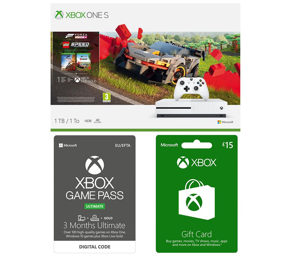 MICROSOFT Xbox One S, Forza Horizon, LEGO Speed Champions, Xbox Live £15 Gift Card & Xbox One Game Pass Bundle, Gold