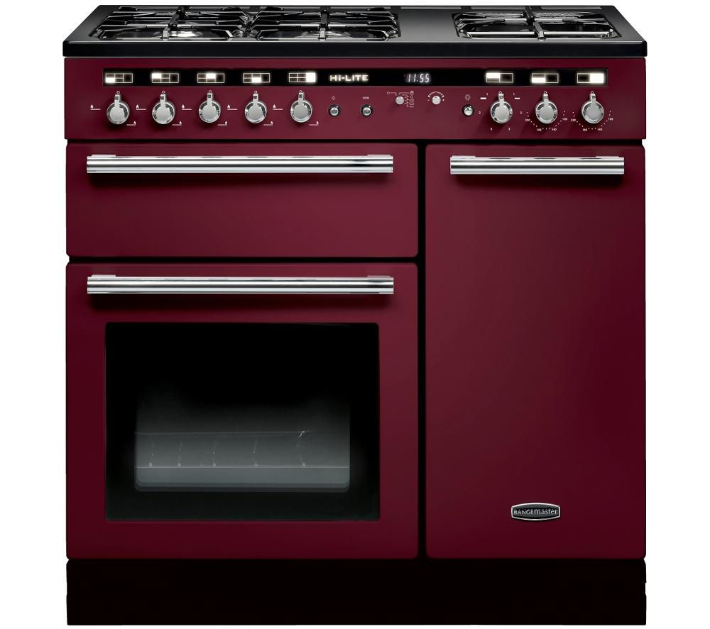 RANGEMASTER Hi-LITE 90 Dual Fuel Range Cooker - Cranberry & Chrome, Cranberry