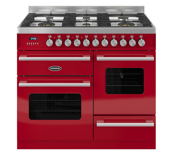 BRITANNIA Delphi 100 RC10XGGDERED Dual Fuel Range Cooker - Gloss Red & Stainless Steel, Stainless Steel