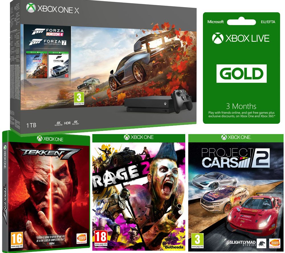 MICROSOFT Xbox One X, Forza Horizon 4, Forza Motorsport 7, Rage 2, Project Cars, Tekken 7 & 3 Months LIVE Gold Bundle, Gold